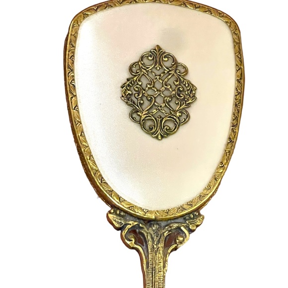 Vintage Antiqued Ormolu Brass heavy ornate metal Vanity set mirror brush - Picture 2 of 11